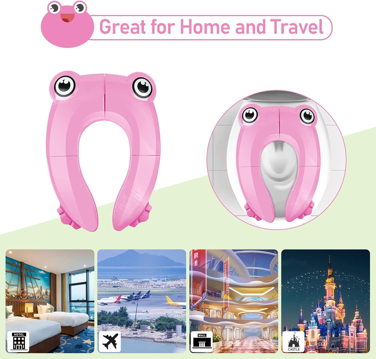 Folding Potty Training Seat For Kids With 6 Anti Slip Silicone Pads And 1 Carry Bag, Pink Frog