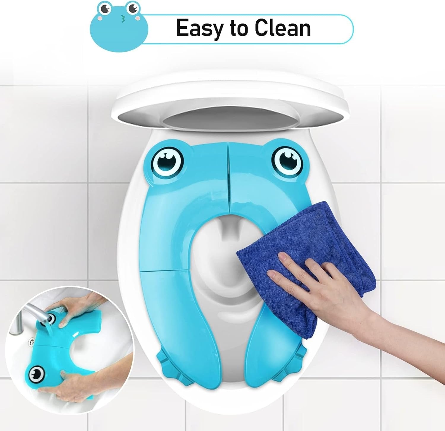 Portable Travel Toddler Toilet Seat With 6 Anti Slip Silicone Pads And 1 Carry Bag, Blue Frog