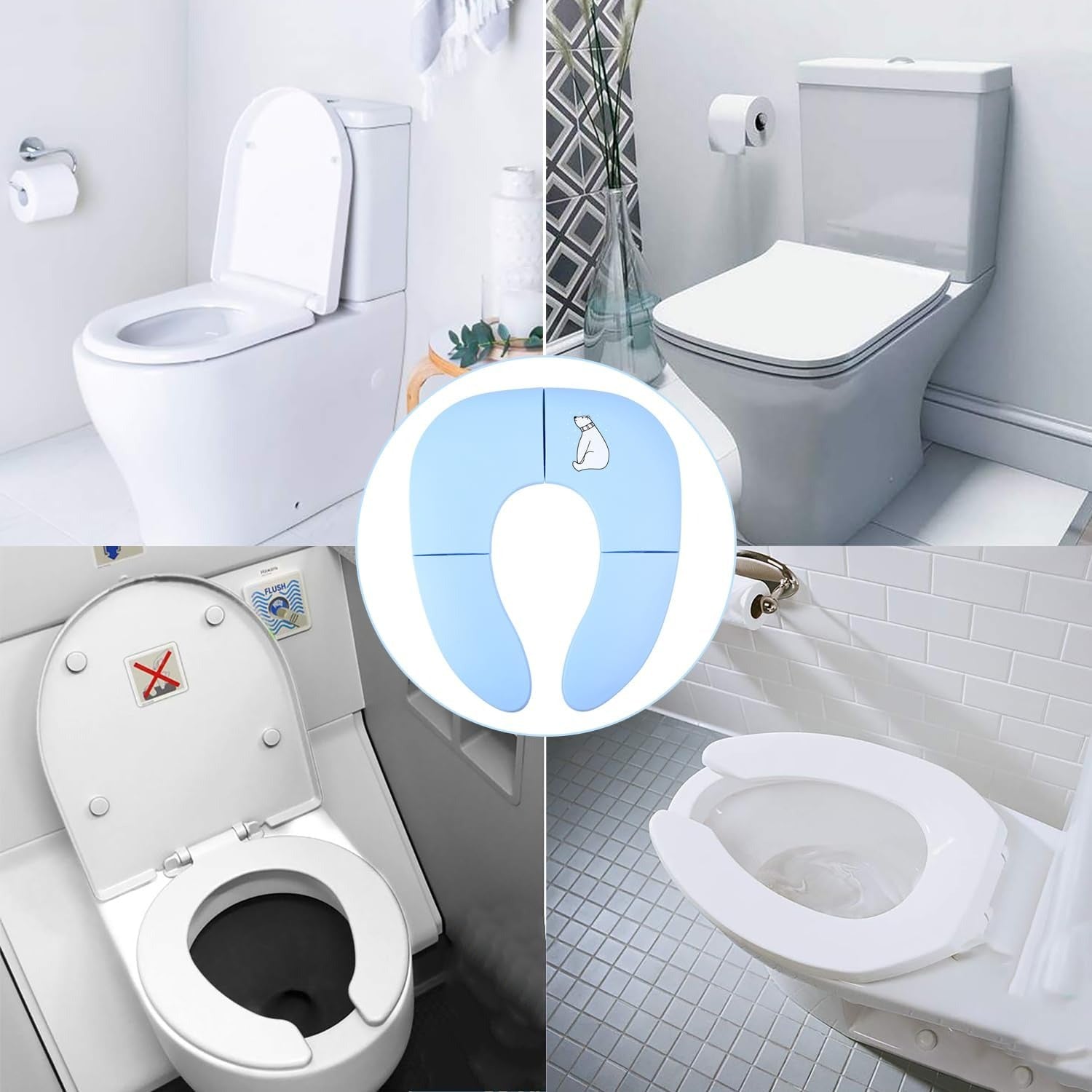Blue bear Foldable Toilet Seat For Toddlers, Folding Travel Potty Seat, Non-Slip, With Carry Bag