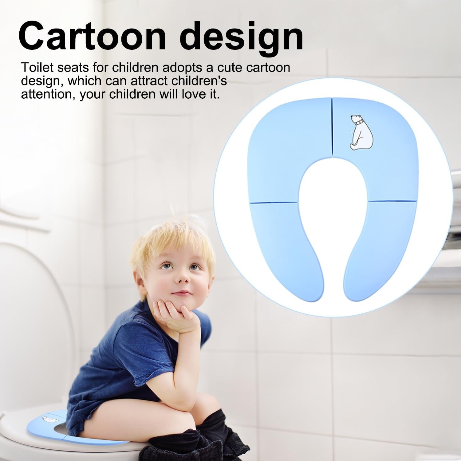 Blue bear Foldable Toilet Seat For Toddlers, Folding Travel Potty Seat, Non-Slip, With Carry Bag