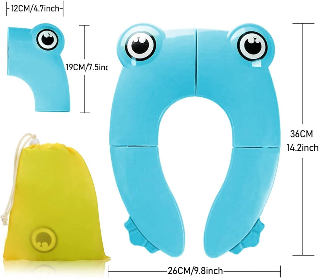 Portable Travel Toddler Toilet Seat With 6 Anti Slip Silicone Pads And 1 Carry Bag, Blue Frog
