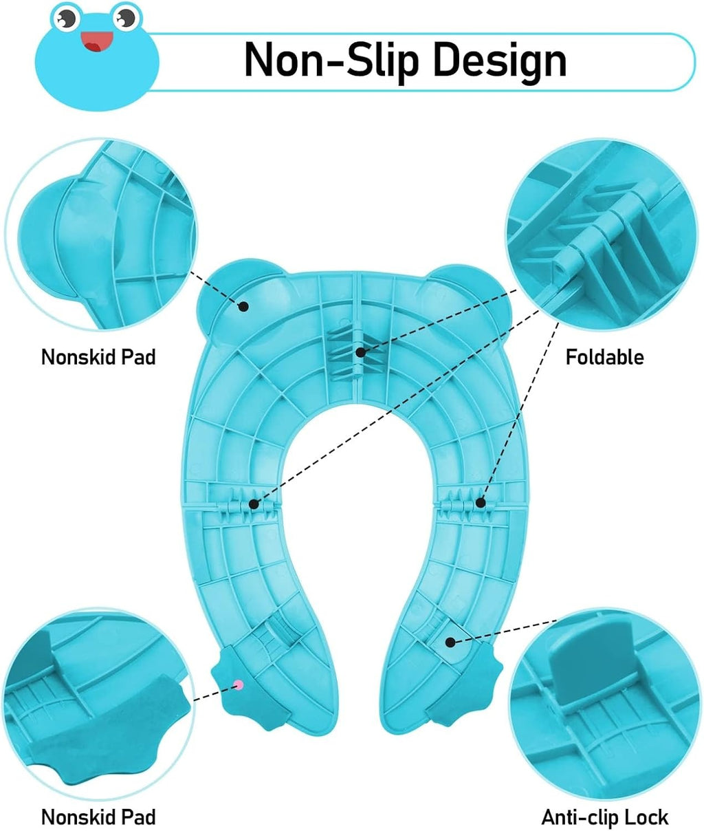 Portable Travel Toddler Toilet Seat With 6 Anti Slip Silicone Pads And 1 Carry Bag, Blue Frog